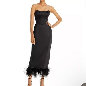 Aqua Bustier Feather Trim Dress - black silk with feather trim blooomingdales